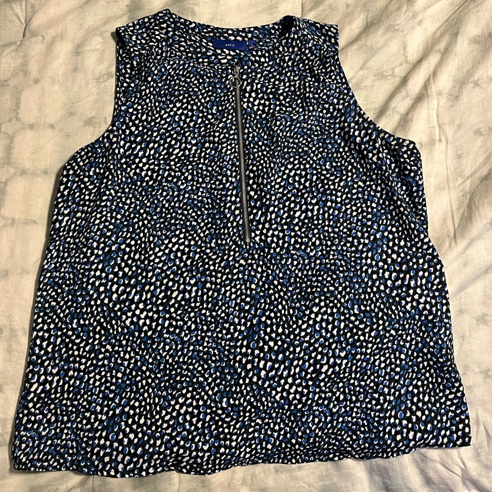 Speckled Blue/Black/White Apt 9 Tank Top Blouse with zipper detail, Size L